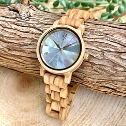 【木製腕時計】EINBAND Reise 天然の貝 パールの文字盤 木の時計 おしゃれ ウッド ウォッチ【32mm】 1枚目の画像