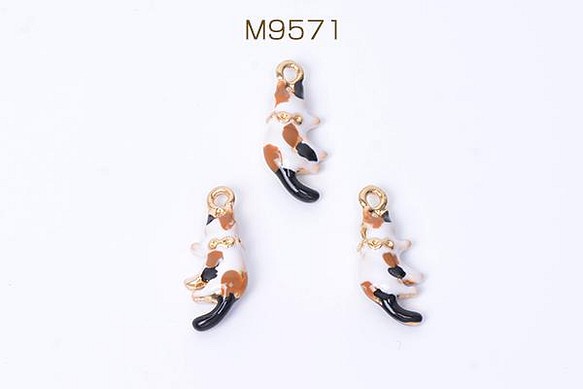 M9571 12個 エポチャーム 猫 カン付き 12×14mm ゴールド 3X（4ヶ） 1枚目の画像