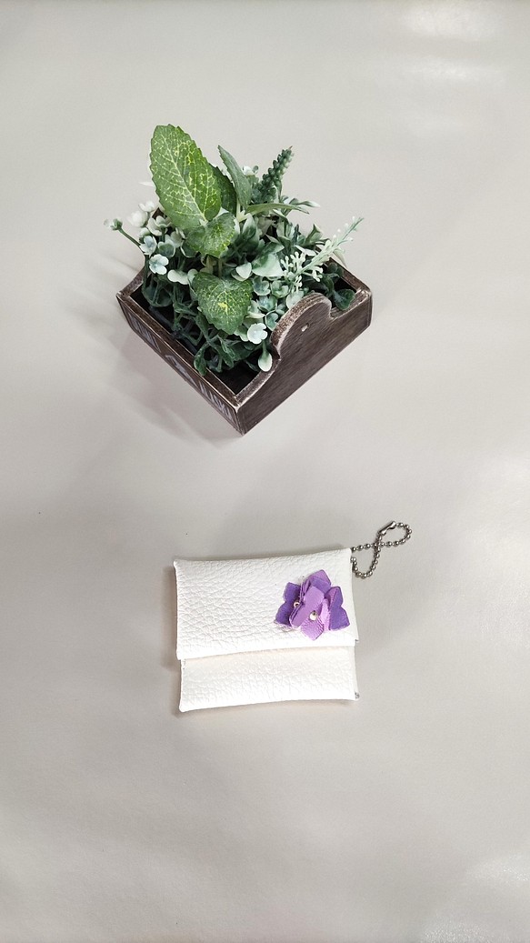 本革　紫陽花の小物入れ 1枚目の画像