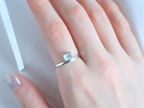 Rectangle ring　グリーンカルセドニー　天然石シルバーリング　silver925