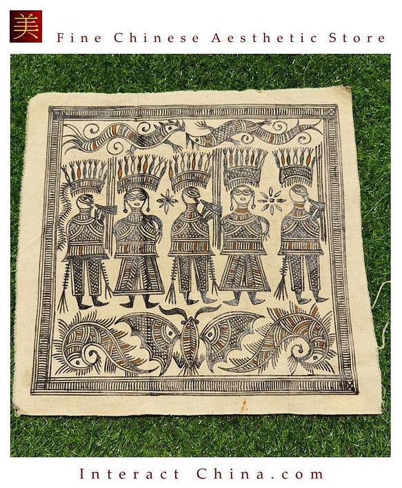 中国 バティック 民族トライバルアート ペインティング ４０x４０cm 漢民族 インテリア ルーム 装飾 #544 1枚目の画像