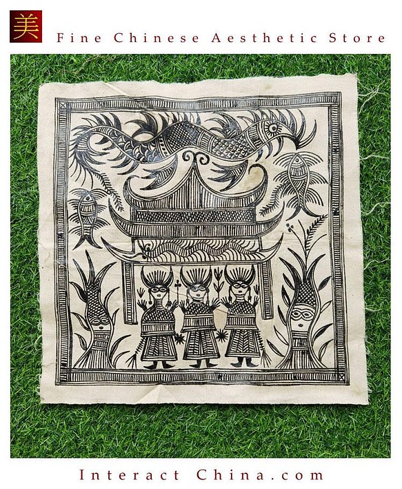 中国 バティック 民族トライバルアート ペインティング ３８x３９cm 漢民族 インテリア ルーム 装飾 #545 1枚目の画像