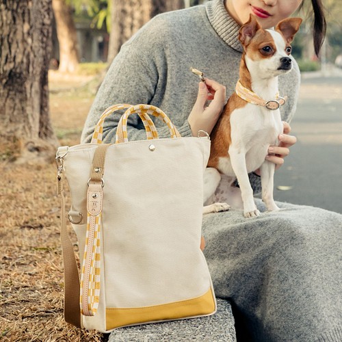 愛犬お散歩旅行】鼻緒のトートバッグ/L ☆麻葉と市松の和柄☆ソフトな