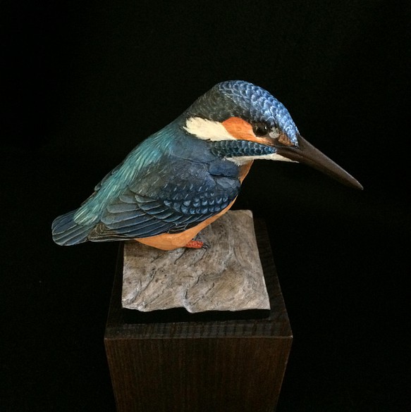 カワセミ 野鳥彫刻 バードカービング 木彫りの鳥 - 彫刻/オブジェクト