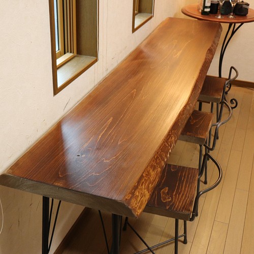 w2035一枚板ヒノキ カウンターテーブル カフェ ダイニングテーブル 