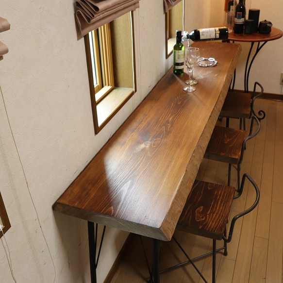 w1913一枚板国産ヒノキ カウンターテーブル カフェダイニングテーブル