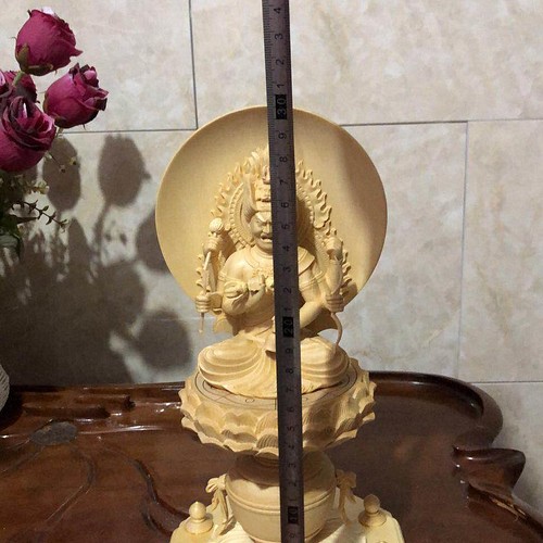 極上品 総檜材 仏教工芸品 木彫仏像 精密彫刻 愛染明王座像 木材・板 