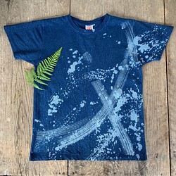 ヘンプコットンTシャツ（半袖）【波しぶき】 藍染め 1枚目の画像