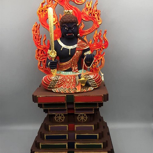 総檜材 木彫仏像 仏教美術 精密細工 仏師で仕上げ品 切金 彩色愛染明王像