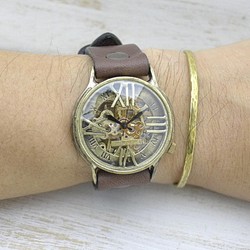 BHW121 手巻きBrass(真鍮)36mm ローマ数字フローティングインデックス 手作り腕時計 [BHW121] 1枚目の画像