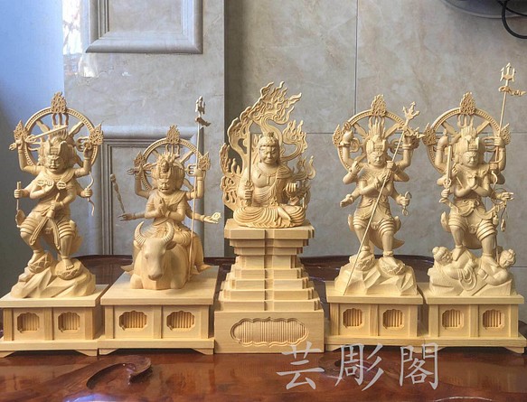 最新作 大型高37cm 仏教工芸品 総檜木材 木彫仏像 極上品 五大明王像