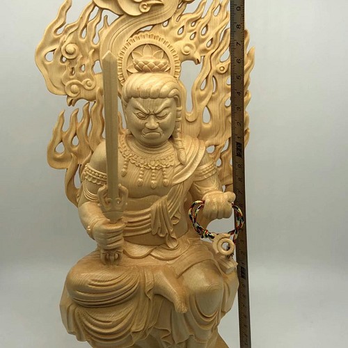 仏教工芸品 総檜材 精密彫刻 極上品 木彫仏像 不動明王座像 彫刻 芸彫 