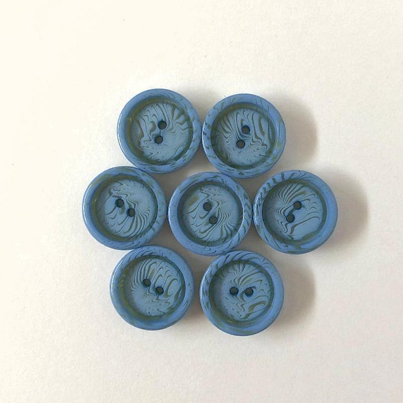 レトロ サークル ボタン ブルー 17mm 7個セット ao-512 1枚目の画像