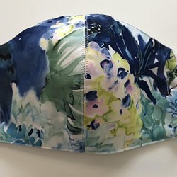 職人が作る布マスク　レオタード生地ブルー系花柄 1枚目の画像