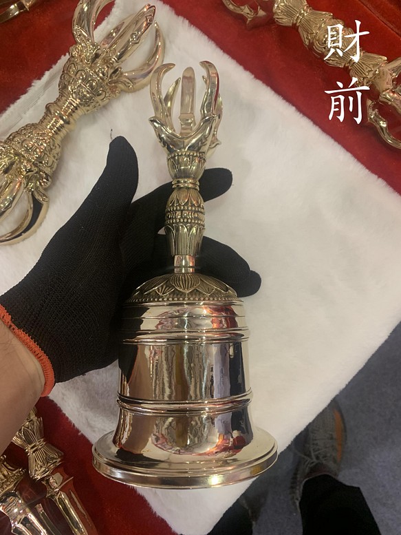 チベット仏教法器 鐘 五鈷金剛鈴 真鍮製 密教パワー 密教法具 26cm 