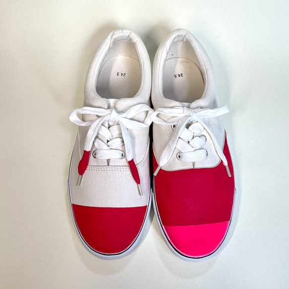 不對稱三色甲板鞋（22.0cm-29.0cm）Off-White x Red x Neon Pink 第1張的照片
