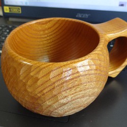 　本ケヤキの一木彫りコーヒーカップ 1枚目の画像