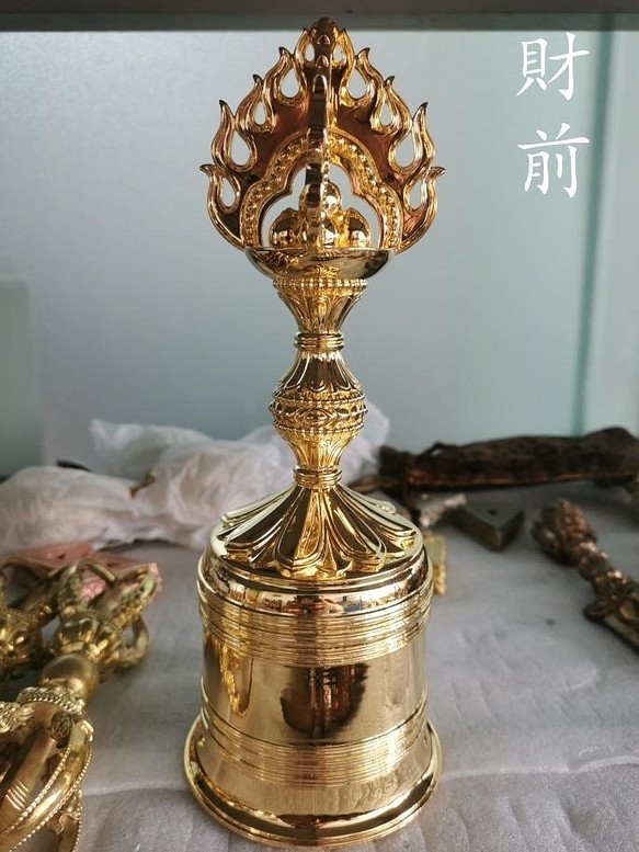 チベット密教法器 宝珠鐘 チベタンベル 真鍮製 金剛鈴 仏教美術 25cm