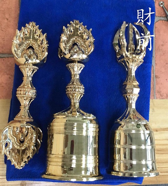 チベット密教法器 セット 宝珠杵 鐘 チベタンベル 真鍮製 金剛鈴 金剛杵