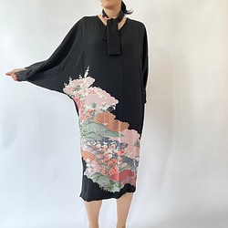 upcycled vintage kimono dress 留袖ワンピース ＜花鳥＞ 着物リメイク