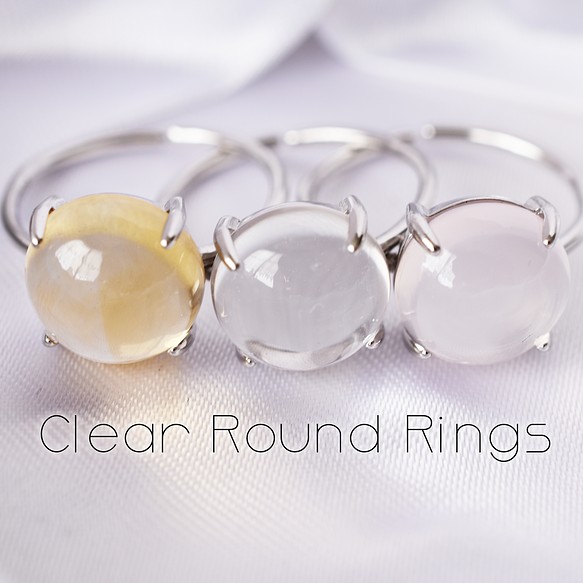 クリスタル（白水晶）、シトリン、ローズクォーツ指輪、リング：丸い ...