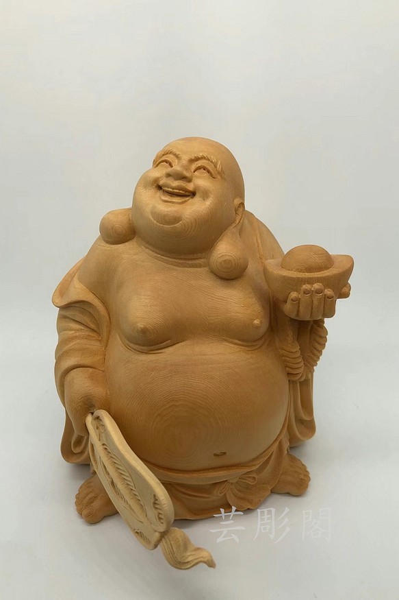 高13.5cm　総檜材　仏教工芸品　木彫仏像　精密彫刻　極上品　七福神　布袋様