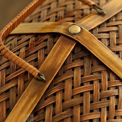 民芸職人手作り 古風 自然竹の編み上げ 茶籠 茶道具収納 その他素材 竹 
