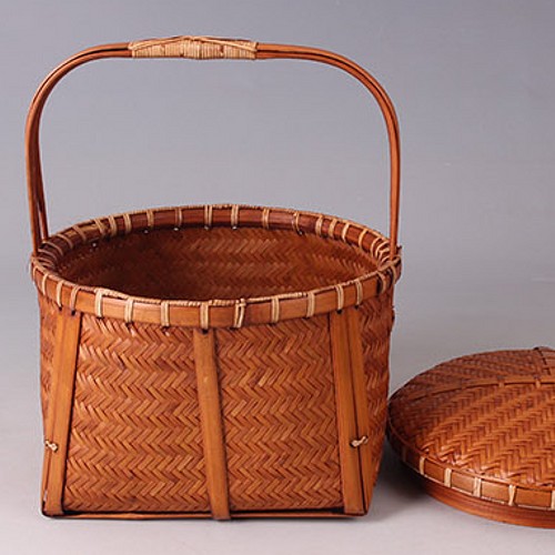 民芸職人手作り 古風 自然竹の編み上げ 茶籠 茶道具収納 便攜 その他 