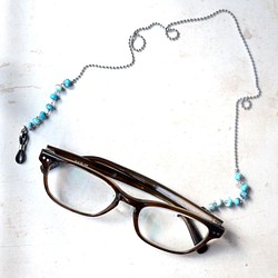 不銹鋼眼鏡鏈面具鏈藝術石綠松石中性 2WAY 金屬過敏兼容 第1張的照片