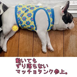 夏物犬服オーダー☆接触冷感ずり落ちにくいタンク花柄黄色フレブル服犬