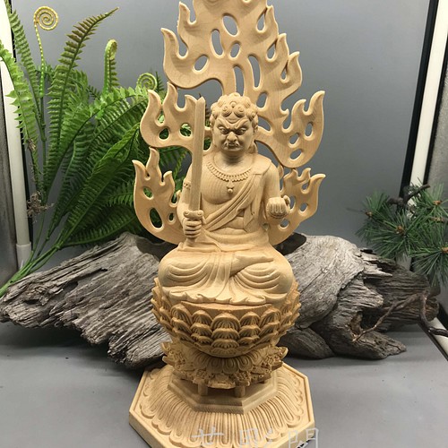 不動明王座像 木彫仏像 精密彫刻 置物 木工細工 仏教工芸品 彫刻 芸彫