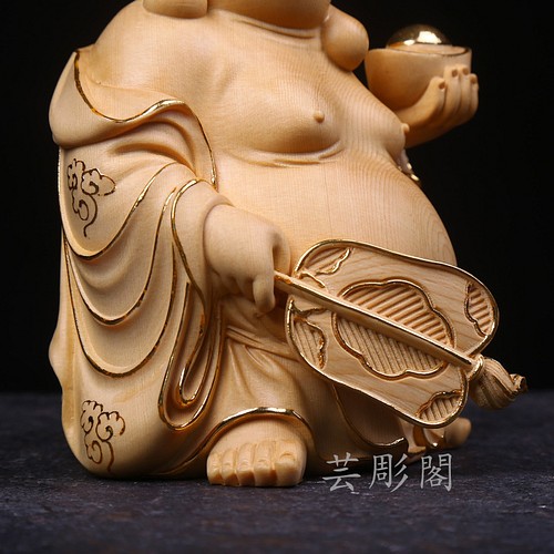 極上品 木彫仏像 切金 布袋様 七福神 細工精彫 置物 仏教工芸品 彫刻 