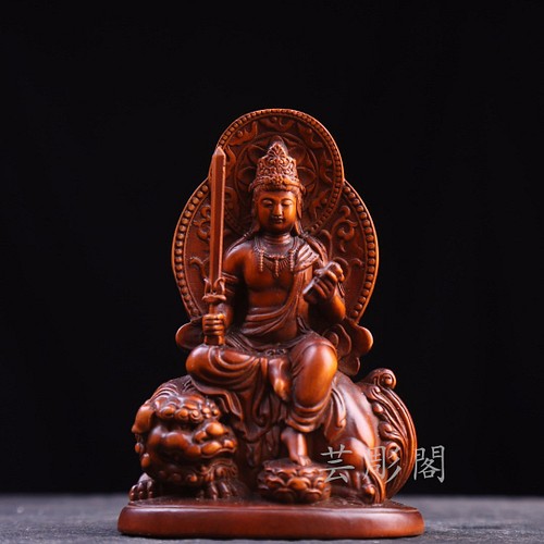 文殊菩薩 普賢菩薩一式 木彫仏像 置物 極上品 細密彫刻 仏教工芸品 