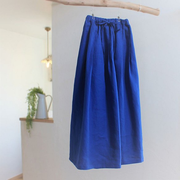 【受注製作】ヨーロッパリネンのギャザースカート☆ロイヤルブルー 1枚目の画像