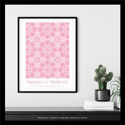【モロッカン・パターン】ゼリージュ　インテリア アートポスター　 ピンク 1枚目の画像
