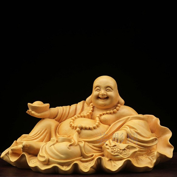 高品質 弥勒仏 木彫り仏像 布袋様 七福神 天然の木 彫刻 仏教工芸品