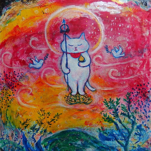 スカーフの猫の絵画-