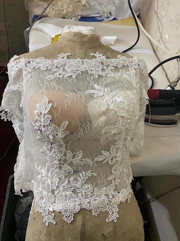 フランス風ウエディングドレス ボレロ オフホワイト 短袖 花嫁