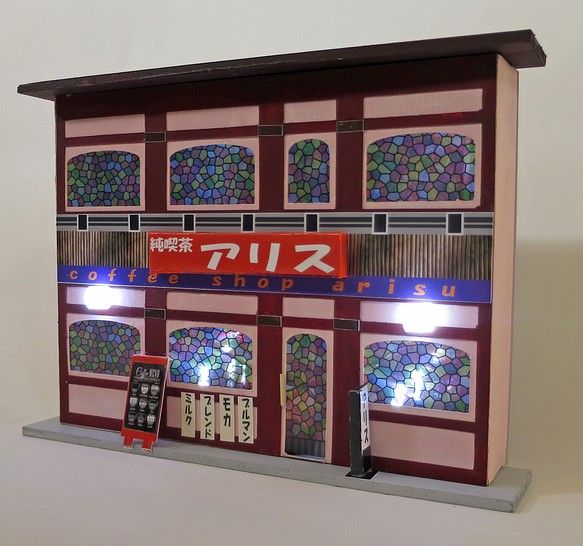 「電飾カフェ」J　ステンドグラス　完成モデル　ジオラマ　ミニチュア　 1枚目の画像