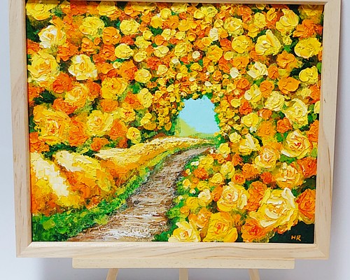 油絵 絵画 【黄色い花の道】