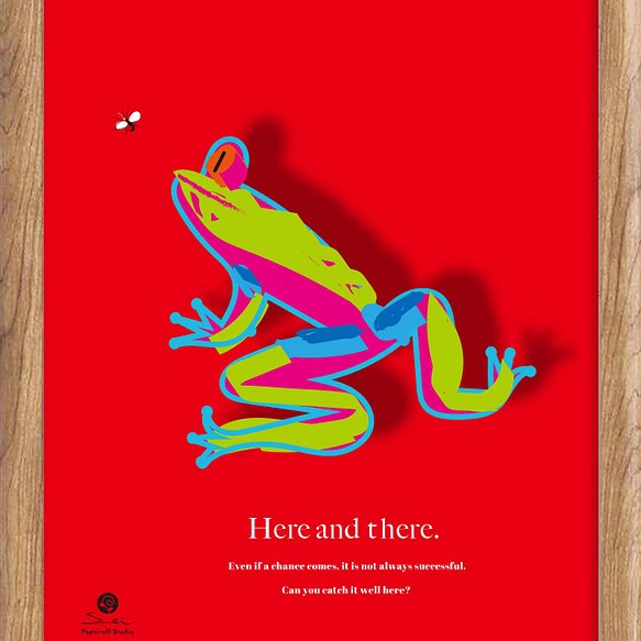 イラスト　ポスター　A4 　 アート　seiで検索　誕生日プレゼント　結婚祝い　新築祝い　赤　レッド　カエル　ｃ-3 1枚目の画像