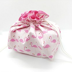 フラミンゴ柄  お弁当袋  ランチバッグ 巾着袋 ピンク 1枚目の画像