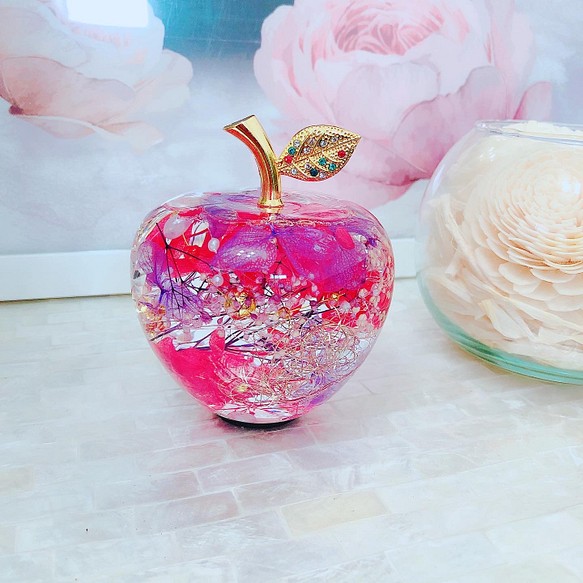 りんごハーバリウム♡紫&赤 レッドパープル林檎リンゴ プレゼント母の