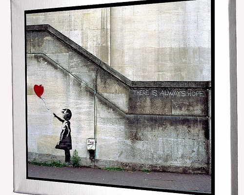 肉筆☆油絵☆F20号『赤い風船に手を伸ばす少女』左Banksy/模写-