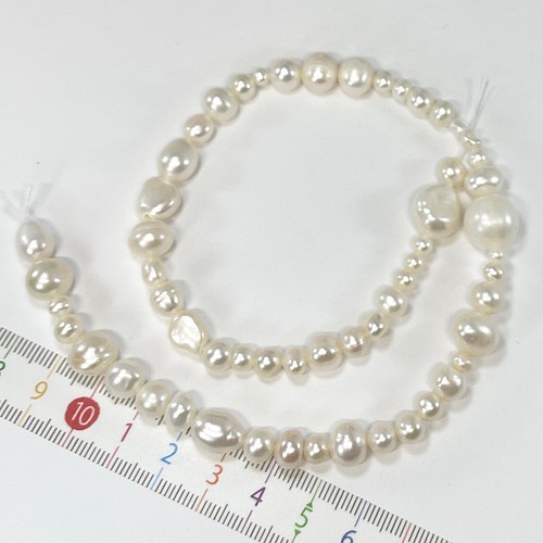 淡水パール バロック ホワイト 白 1連 サイズmix 本真珠 パーツ p066 