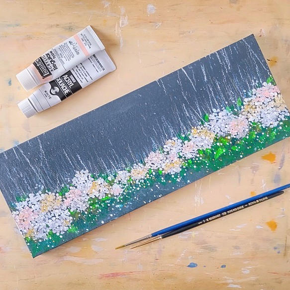 雨に光る白い紫陽花 抽象画 コルクボードの原画 アートパネル 絵画 Kmari 通販 Creema クリーマ ハンドメイド 手作り クラフト作品の販売サイト