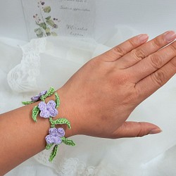手工編織 繡球花手鍊。紫陽花/繡線編織/手環 第1張的照片