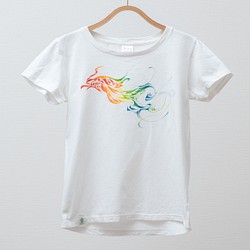 【トライバル柄風手描きTシャツ】Rainbowbird/幸せを運ぶ鳥/レディースWMサイズ/洗濯可能/一点限り 1枚目の画像
