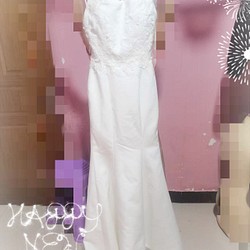 白色婚紗 V領連衣裙吊帶背心長款火車派對禮服 第1張的照片