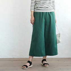 亞麻高喬褲麻寬鬆闊腿褲（深綠）PT02 第1張的照片